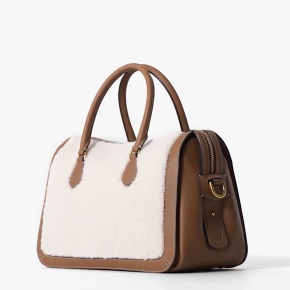 ♠️ Kate Spade Gramercy Shearling Fur Medium Satchel Crossbody, Cream NWT - Picture 4 of 8
